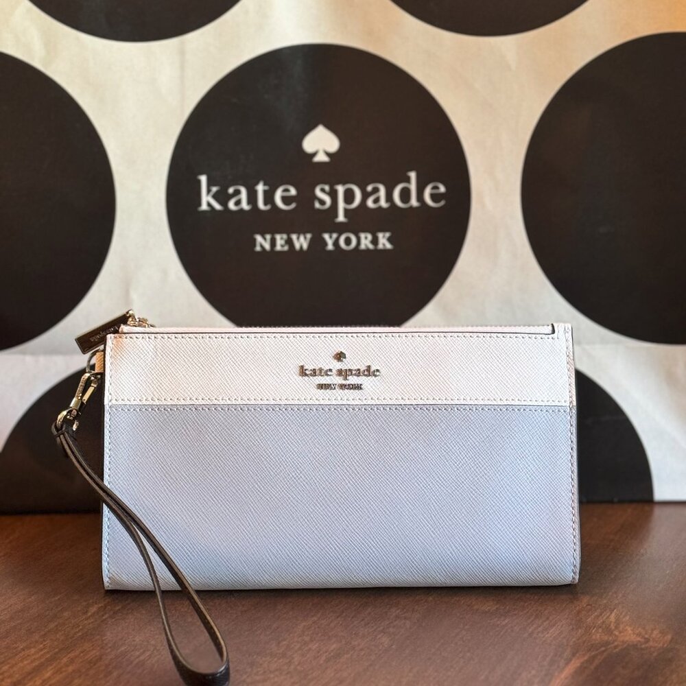 Kate Spade Madison Double Zip Saffiano Leather Wristlet Clutch - Platinum Grey